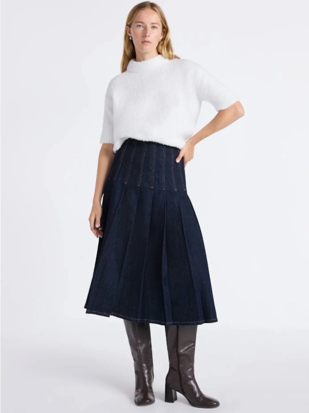 Free Assembly Stitch Pleated Denim Maxi Skirt NWT (Size 6) - Picture 2 of 6